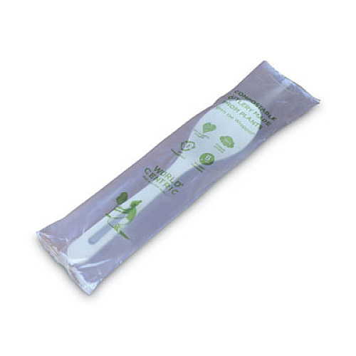 World Centric TPLA Wrapped Cutlery, Spoon, Plastic, Light Beige, 750/Carton (SPPSI)