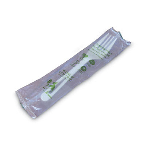 World Centric TPLA Wrapped Cutlery, Fork, Plastic, Light Beige 750/Carton (FOPSI)