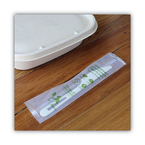 World Centric TPLA Wrapped Cutlery, Knife, Plastic, Light Beige, 750/Carton (KNPSI)