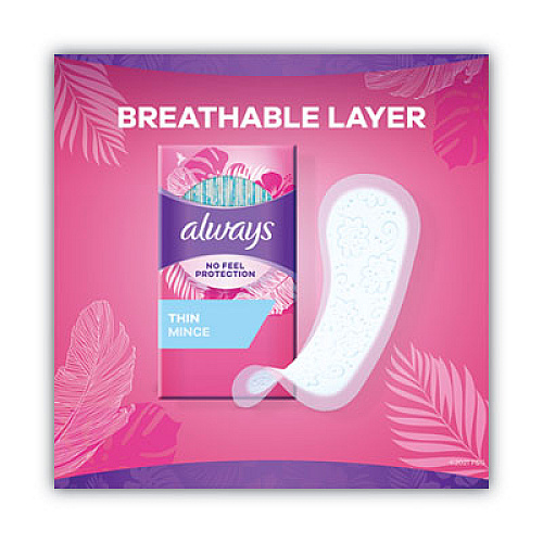 Always Thin Daily Panty Liners, Regular Absorbency, 120/Pack, 6 Packs/Carton (10796)