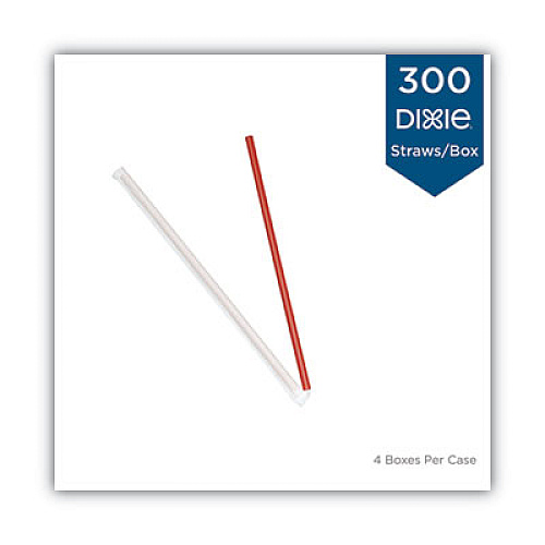 Dixie Wrapped Giant Straws, 10.25", Polypropylene, Red, 300/Box, 4 Boxes/Carton (GW104)