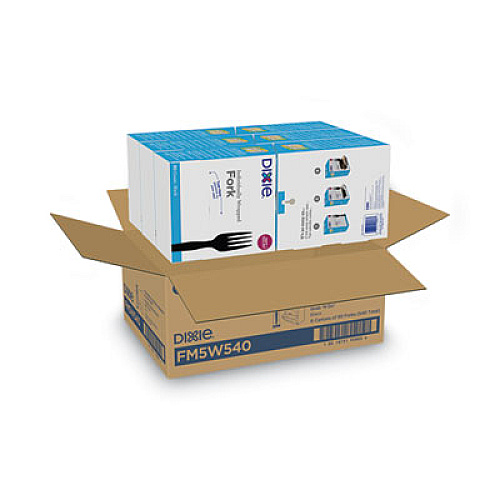 Dixie Grab'N Go Wrapped Cutlery, Fork, Plastic, Black,  90/Box, 6 Boxes/Carton (FM5W540)