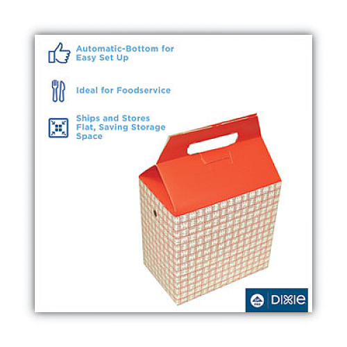 Dixie Take-Out Barn One-Piece Paperboard Food Box, Basket-Weave Plaid Theme, 8 x 5 x 8, Red/White, 125/Carton (H2RP)