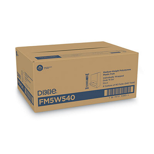 Dixie Grab'N Go Wrapped Cutlery, Fork, Plastic, Black,  90/Box, 6 Boxes/Carton (FM5W540)