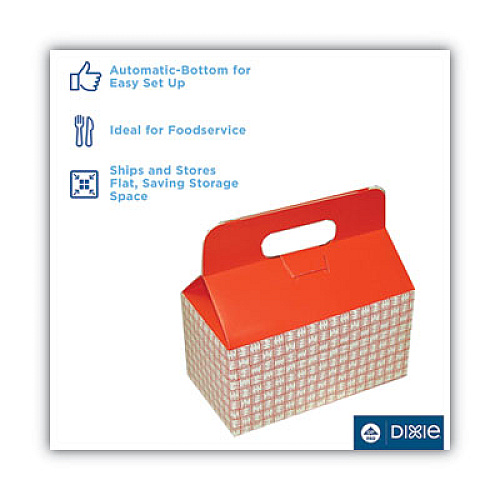 Dixie Take-Out Barn One-Piece Paperboard Food Box, Basket-Weave Plaid Theme, 9.5 x 5 x 5, Red/White, 125/Carton (H1RP)