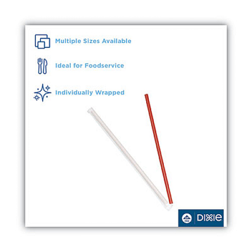 Dixie Wrapped Giant Straws, 10.25", Polypropylene, Red, 300/Box, 4 Boxes/Carton (GW104)