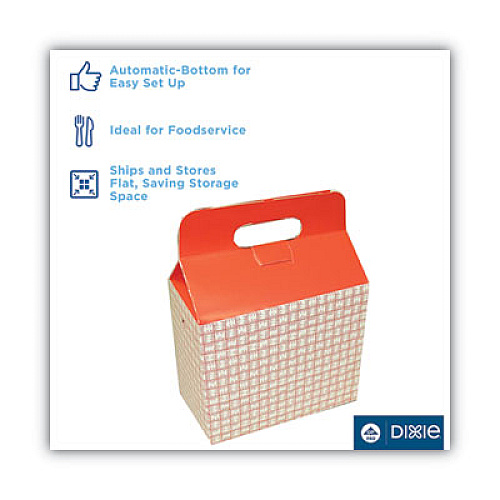 Dixie Take-Out Barn One-Piece Paperboard Food Box, Basket-Weave Plaid Theme, 9.5 x 5 x 8, Red/White, 125/Carton (H3RP)