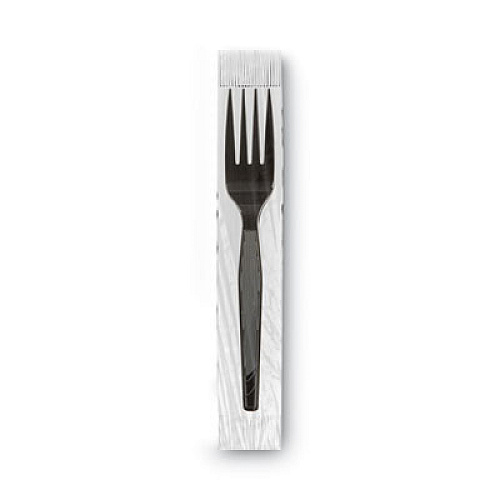 Dixie Grab'N Go Wrapped Cutlery, Fork, Plastic, Black,  90/Box, 6 Boxes/Carton (FM5W540)