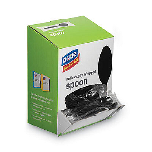 Dixie Grab N Go Wrapped Cutlery, Spoon, Plastic, Black, 90/Box, 6 Boxes/Carton (TM5W540)