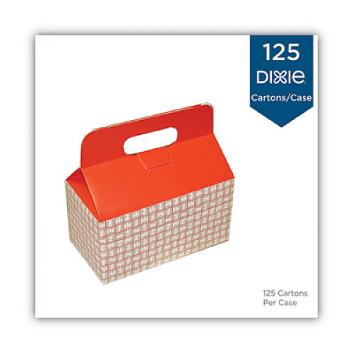 Dixie Take-Out Barn One-Piece Paperboard Food Box, Basket-Weave Plaid Theme, 9.5 x 5 x 5, Red/White, 125/Carton (H1RP)
