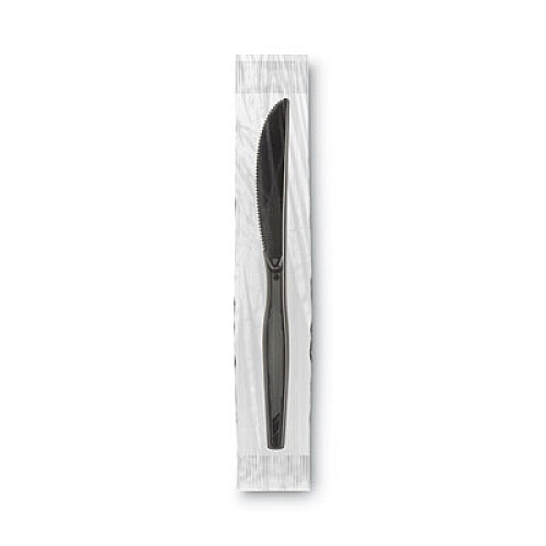 Dixie Grab'N Go Wrapped Cutlery, Knife, Plastic, Black, 90/Box, 6 Boxes/Carton (KM5W540)