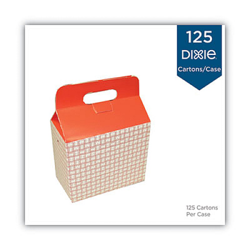 Dixie Take-Out Barn One-Piece Paperboard Food Box, Basket-Weave Plaid Theme, 9.5 x 5 x 8, Red/White, 125/Carton (H3RP)