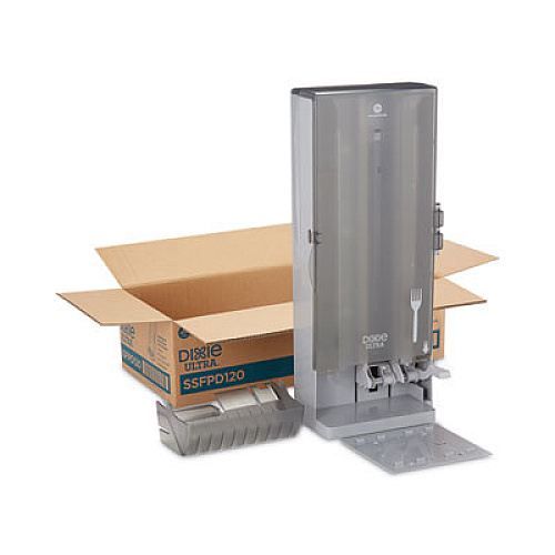Dixie SmartStock Dining Utensil Dispenser, Holds 120 Forks, 10 x 8.78 x 24.75, Smoke (SSFPD120)