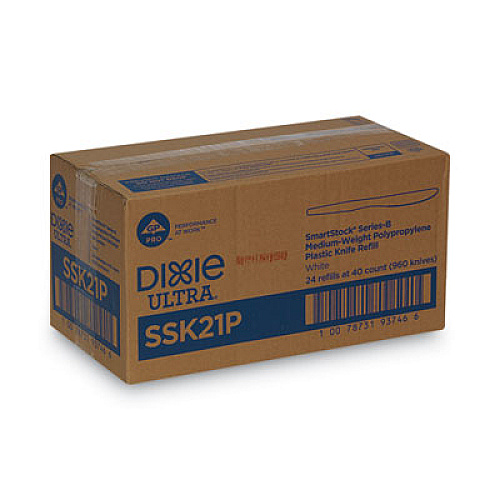 Dixie SmartStock Plastic Cutlery Refill, Series-B, Mediumweight Knife, White, 40/Pack, 24 Packs/Carton (SSK21P)