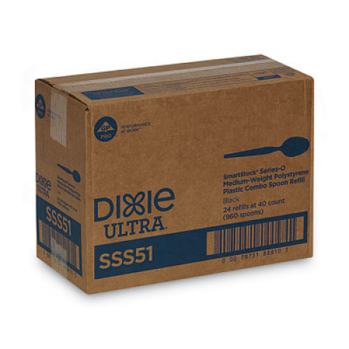 Dixie SmartStock Plastic Cutlery Refill, Series-O, Mediumweight Spoon, Black, 40/Pack, 24 Packs/Carton (SSS51)