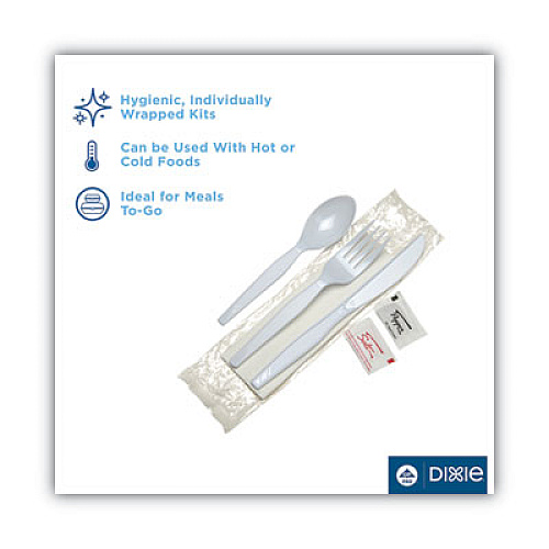 Dixie Individually Wrapped Mediumweight Polystyrene Cutlery, Knife/Fork/Teaspoon/Salt/Pepper/Napkin, White, 250/Carton (CM26NSPC7)
