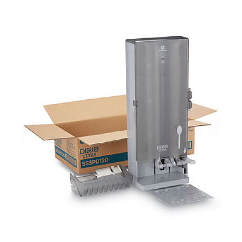 Dixie SmartStock Dining Utensil Dispenser, Holds 120 Spoons, 10 x 8.78 x 24.75, Smoke (SSSPD120)