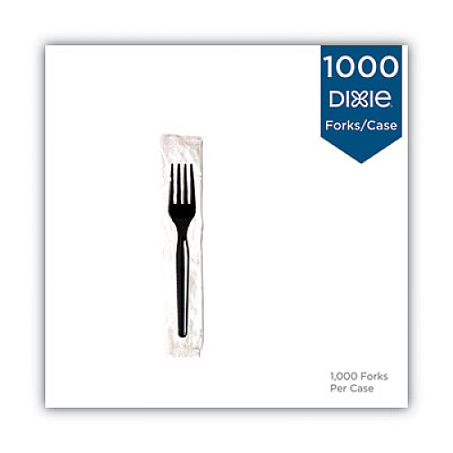 Dixie Individually Wrapped Mediumweight Polystyrene Cutlery, Fork, Plastic, Black, 1,000/Carton (FM53C7)
