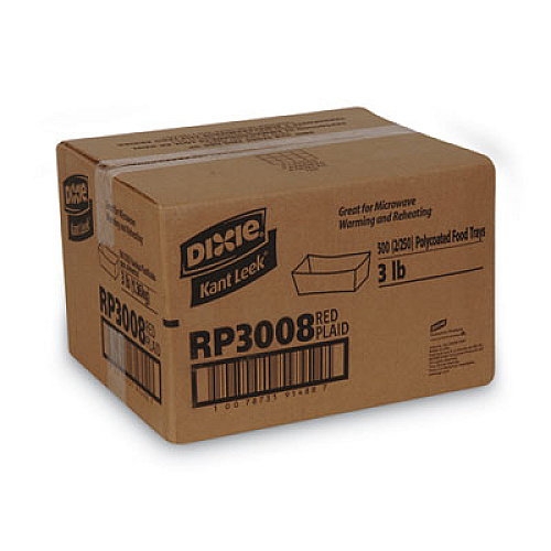 Dixie Kant Leek Polycoated Paper Food Tray, 3 lb Capacity, 8.4 x 5.8 x 2.1, Red Plaid, 250/Bag, 2 Bags/Carton (RP3008)