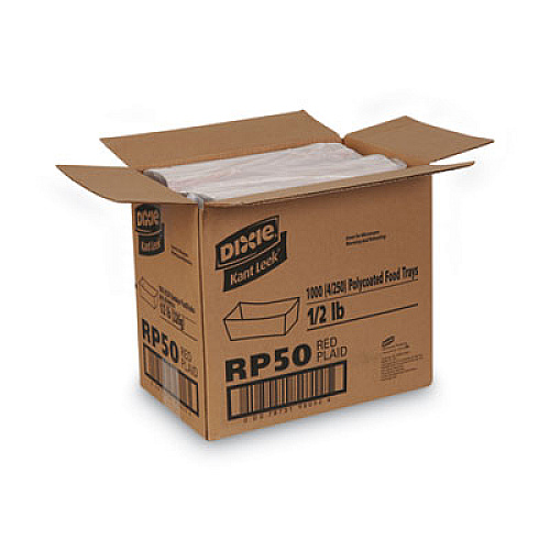 Dixie Kant Leek Clay-Coated Paper Food Tray, 0.5 lb Capacity, 5.3 x 3.75 x 1.4, Red Plaid, 1,000/Carton (RP50)