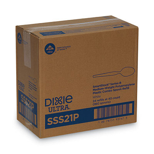 Dixie SmartStock Plastic Cutlery Refill, Series-B, Mediumweight Spoon, White, 40/Pack, 24 Packs/Carton (SSS21P)