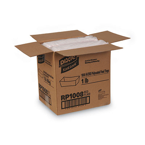 Dixie Kant Leek Polycoated Paper Food Tray, 1 lb Capacity, 6.25 x 4.7 x 1.6, Red Plaid, 1,000/Carton (RP1008)