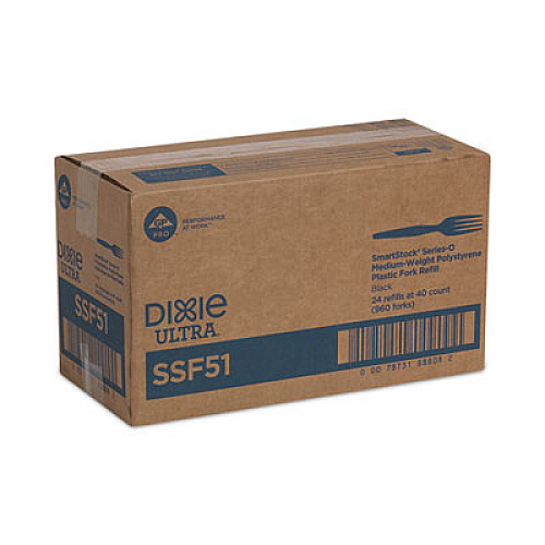 Dixie SmartStock Plastic Cutlery Refill, Series-O, Mediumweight Fork, Black, 40/Pack, 24 Packs/Carton (SSF51)