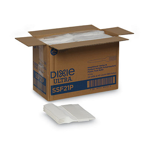 Dixie SmartStock Plastic Cutlery Refill, Series-B, Mediumweight Fork, White, 40/Pack, 24 Packs/Carton (SSF21P)