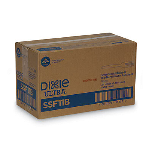 Dixie SmartStock Plastic Cutlery Refill, Series-O, Mediumweight Fork, Beige, 40/Pack, 24 Packs/Carton (SSF11B)