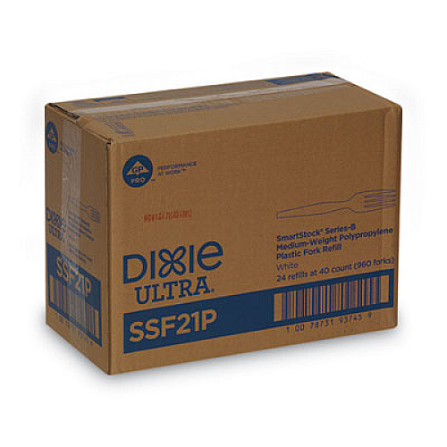 Dixie SmartStock Plastic Cutlery Refill, Series-B, Mediumweight Fork, White, 40/Pack, 24 Packs/Carton (SSF21P)