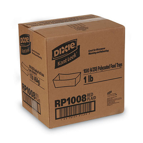 Dixie Kant Leek Polycoated Paper Food Tray, 1 lb Capacity, 6.25 x 4.7 x 1.6, Red Plaid, 1,000/Carton (RP1008)