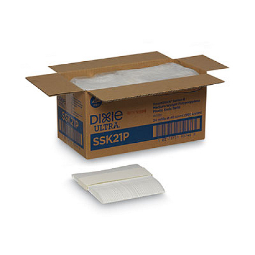 Dixie SmartStock Plastic Cutlery Refill, Series-B, Mediumweight Knife, White, 40/Pack, 24 Packs/Carton (SSK21P)