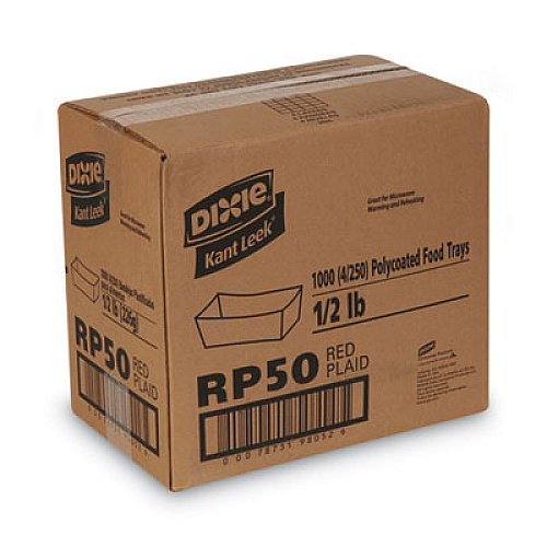 Dixie Kant Leek Clay-Coated Paper Food Tray, 0.5 lb Capacity, 5.3 x 3.75 x 1.4, Red Plaid, 1,000/Carton (RP50)