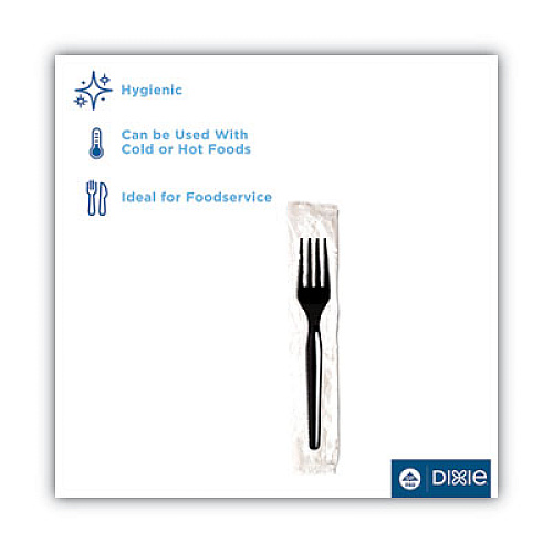 Dixie Individually Wrapped Mediumweight Polystyrene Cutlery, Fork, Plastic, Black, 1,000/Carton (FM53C7)
