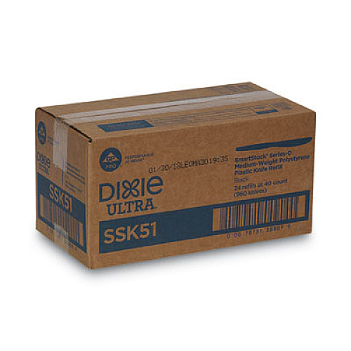 Dixie SmartStock Plastic Cutlery Refill, Series-O, Mediumweight Knife, Black, 40/Pack, 24 Packs/Carton (SSK51)