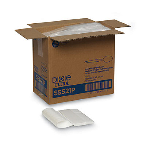 Dixie SmartStock Plastic Cutlery Refill, Series-B, Mediumweight Spoon, White, 40/Pack, 24 Packs/Carton (SSS21P)