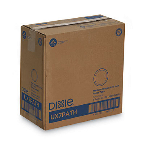 Dixie Pathways Soak-Proof Shield Mediumweight Paper Plates, 6.88" dia, Green/Burgundy, 125/Pack, 8 Packs/Carton (UX7PATH)