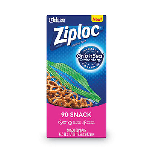 Ziploc Seal Top Snack Bags, 10 oz, 6.5" x 3.25", Clear, 90/Box (315892)