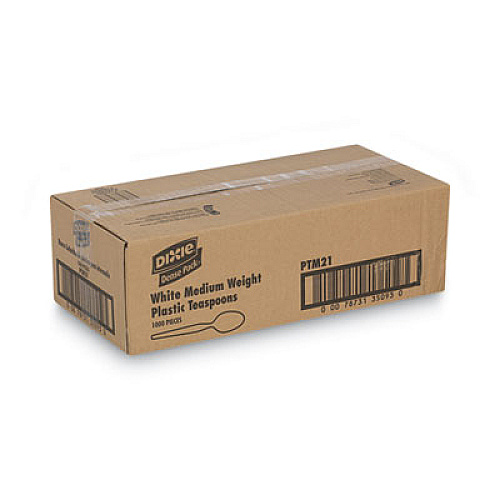 Dixie Plastic Cutlery, Mediumweight Spoon, White, 1,000/Carton (PTM21)