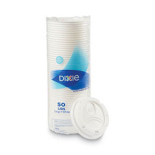 Dixie Dome Drink-Thru Lids, Fits 10 oz to 16 oz PerfecTouch Hot Cups/12 oz to 20 oz WiseSize Hot Cups, Plastic, White, 50/Pack (9542500DXPK)