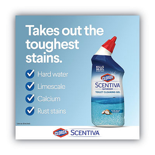 Clorox Scentiva Manual Toilet Bowl Cleaner, Pacific Breeze and Coconut, 24 oz Bottle, 6/Carton (31788)
