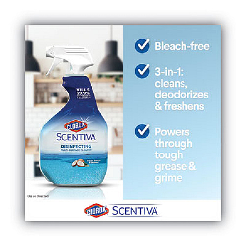Clorox Scentiva Multi Surface Cleaner, Pacific Breeze and Coconut, 32 oz Spray Bottle, 6/Carton (31774)