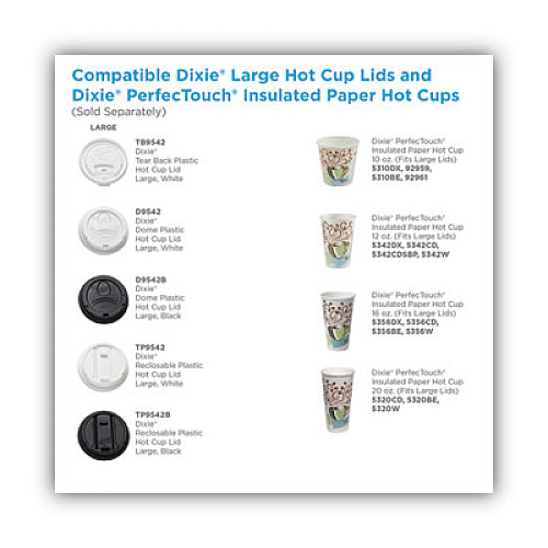 Dixie Dome Drink-Thru Lids, Fits 10 oz to 16 oz Hot Cups, Plastic, White, 1,000/Carton (D9542)