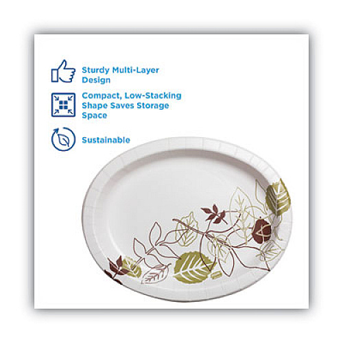 Dixie Pathways Heavyweight Oval Platters, 8.5 x 11, Green/Burgundy, 500/Carton (SX11PLPATH)