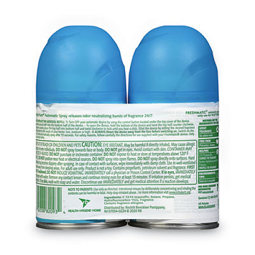 Air Wick Freshmatic Ultra Spray Refill, Fresh Waters, 5.89 oz Aerosol Spray, 2/Pack, 3 Packs/Carton (82093CT)