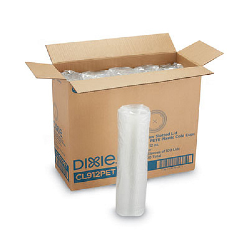 Dixie Cold Drink Cup Lids, Fits 9 oz to 12 oz Cold Cups, Plastic, Clear, 100/Sleeve, 10 Sleeves/Carton (CL912PET)