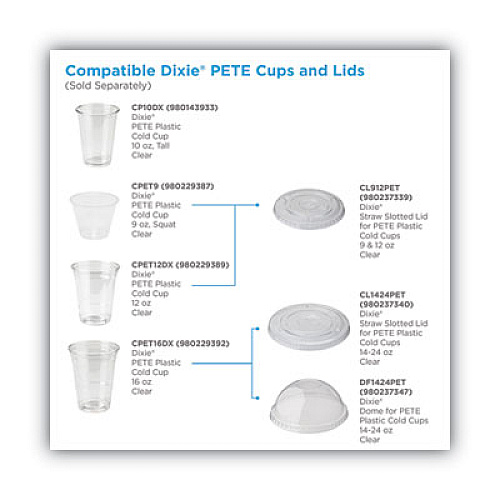 Dixie Cold Drink Cup Lids, Fits 9 oz to 12 oz Cold Cups, Plastic, Clear, 100/Sleeve, 10 Sleeves/Carton (CL912PET)