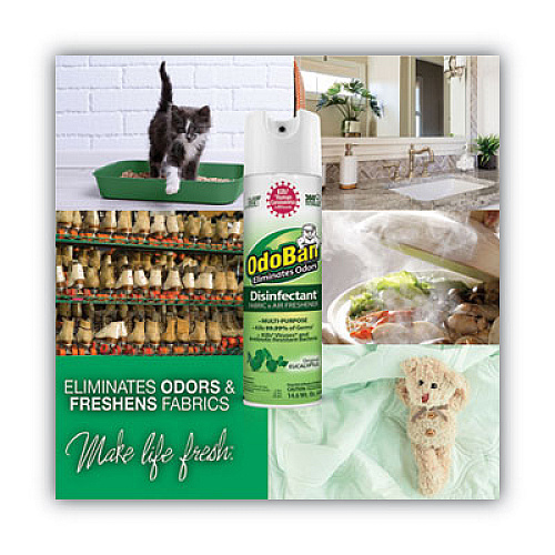 OdoBan Ready-To-Use Disinfectant/Fabric and Air Freshener 360 Spray, Eucalyptus, 14 oz Can, 12/Carton (91000114A12)