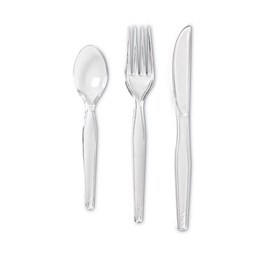Dixie Cutlery Keeper Tray with Clear Plastic Utensils, Heavyweight, Fork/Knife/Spoon, Plastic, Crystal Clear, 1,800/Carton (CH0180DX7CT)