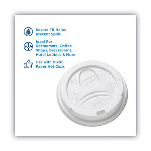 Dixie Sip-Through Dome Hot Drink Lids, Fits 10 oz Hot Cups, Plastic, White, 100/Pack (DL9540)